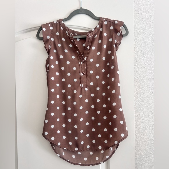 New York & Company Tops - New York & Company - Brown and White Polka Dot Dress Shirt/Blouse - Size XS